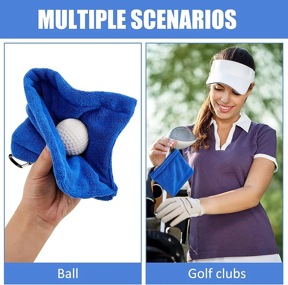 Microfiber Golf Ball Toalha de limpeza com gancho Mosquetão, Absorção de água Cleaner, Club Cleaner, Head Wipe Cloth Clean