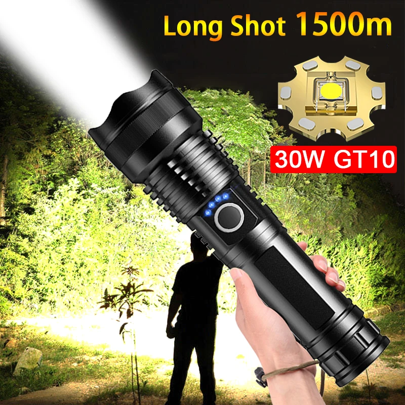 High Power Led Flashlight USB Rechargeable Torch Light Long Shot 30W Ultra Powerful Flashlight for Outdoor Camping Hiking