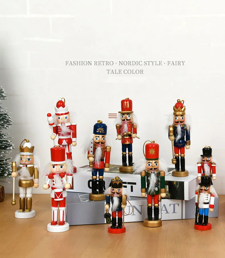 

4-6pcs Wooden Nutcracker Soldier King Xmas Desktop Puppet Figurine Hand Painted Nutcrackers Doll Christmas Tree Hanging Pendants