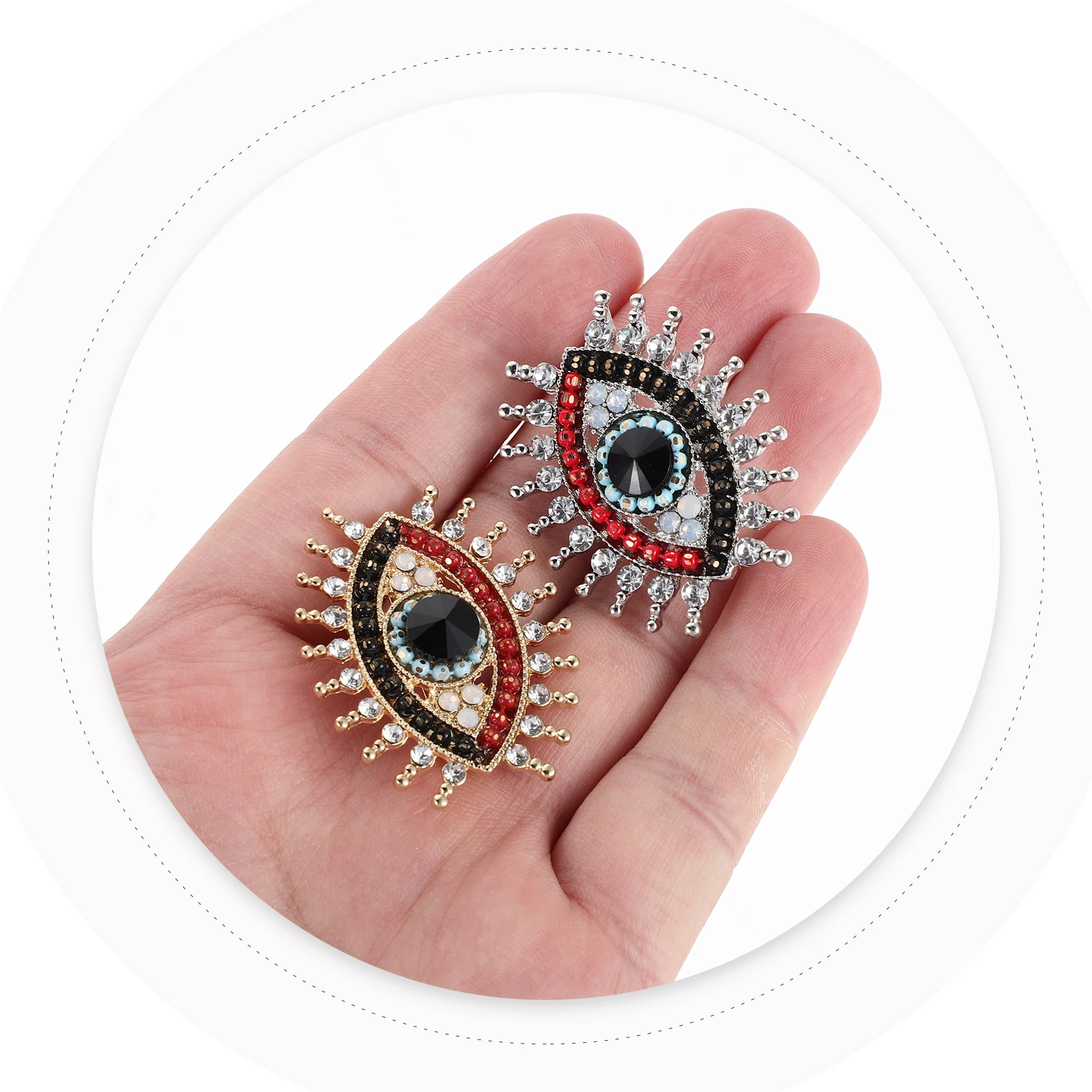 

2Pcs Evil Eye Brooch Pin Rhinestone Lapel Jewelry Turkish Vintage Collar Clip Scarf Shawl Cardigan Brooch for Women