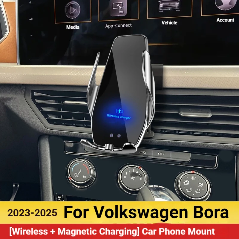 Suporte para Celular com Carregador Sem Fio para VW Bora 2023-2025, Suporte de Montagem para Carro com GPS