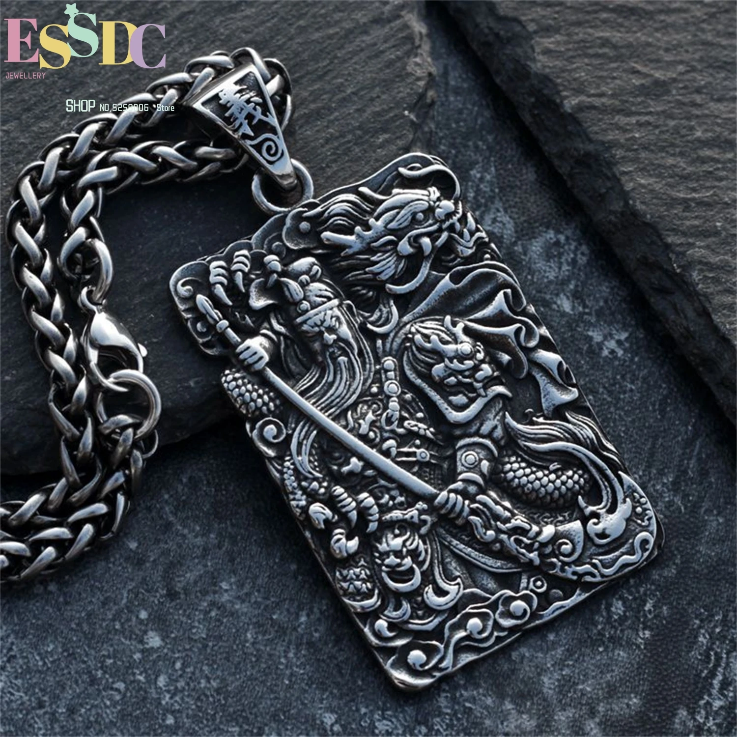 Guan Yu Wealth God Pendant Necklace for Men Stainless Steel Vintage Hip Hop Chain Streetwear Adjustable Lucky Talisman Retro Men