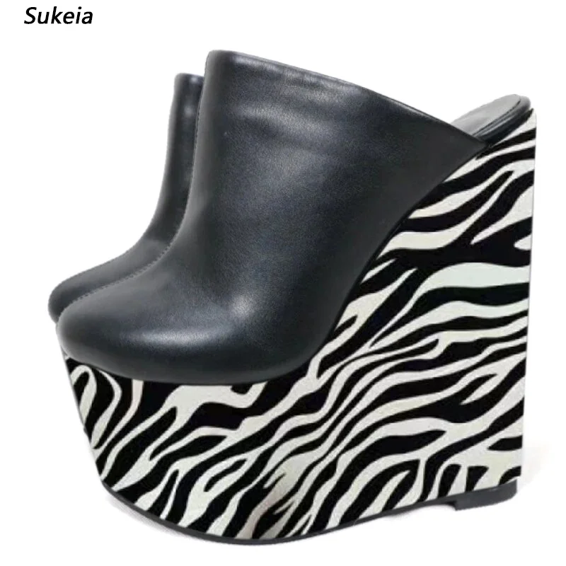 Sukeia Real Photos Women Platform Slingback Sandals Crocdile Wedges Heel Round Toe Beautiful Red Prom Shoes US Plus Size 5-15