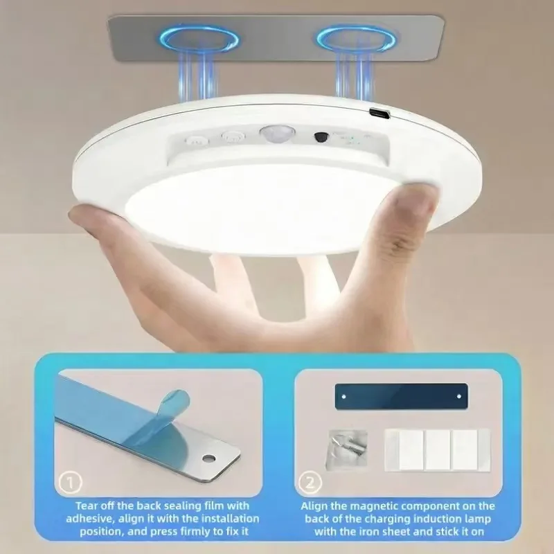 Motion Sensor Ceiling Light USB Type-C Rechargeable Magnetic Lamp Wireless Wall Lamp Remote LED Night Light For Kitchen Coatroom image 4