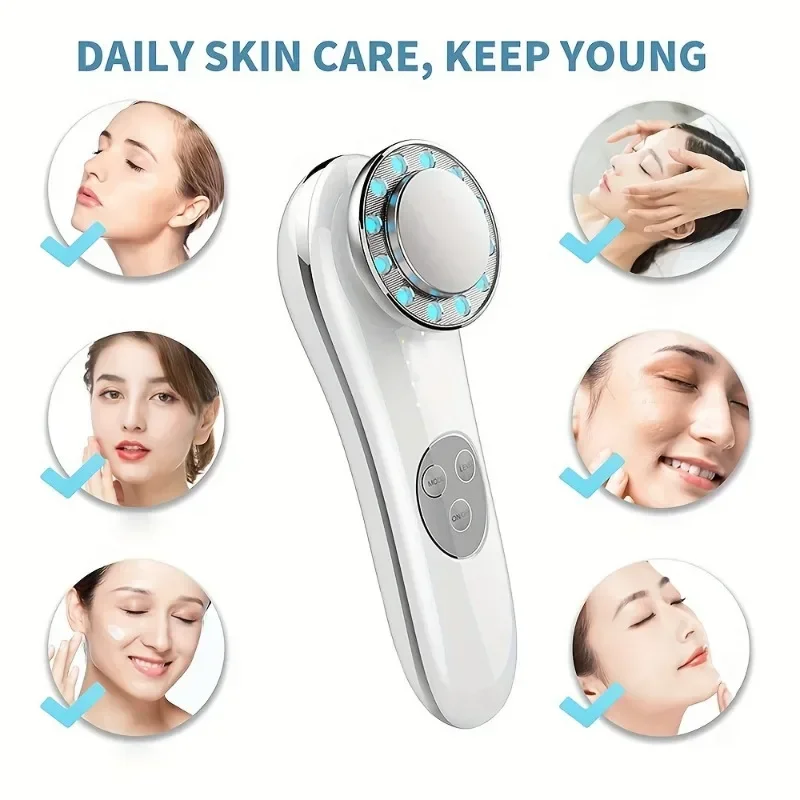 7 LED Color Light Ion Facial Massager Electric Cleanser Warm Face Facial Mask Essence Introducer Hifu Machine Microcurrent