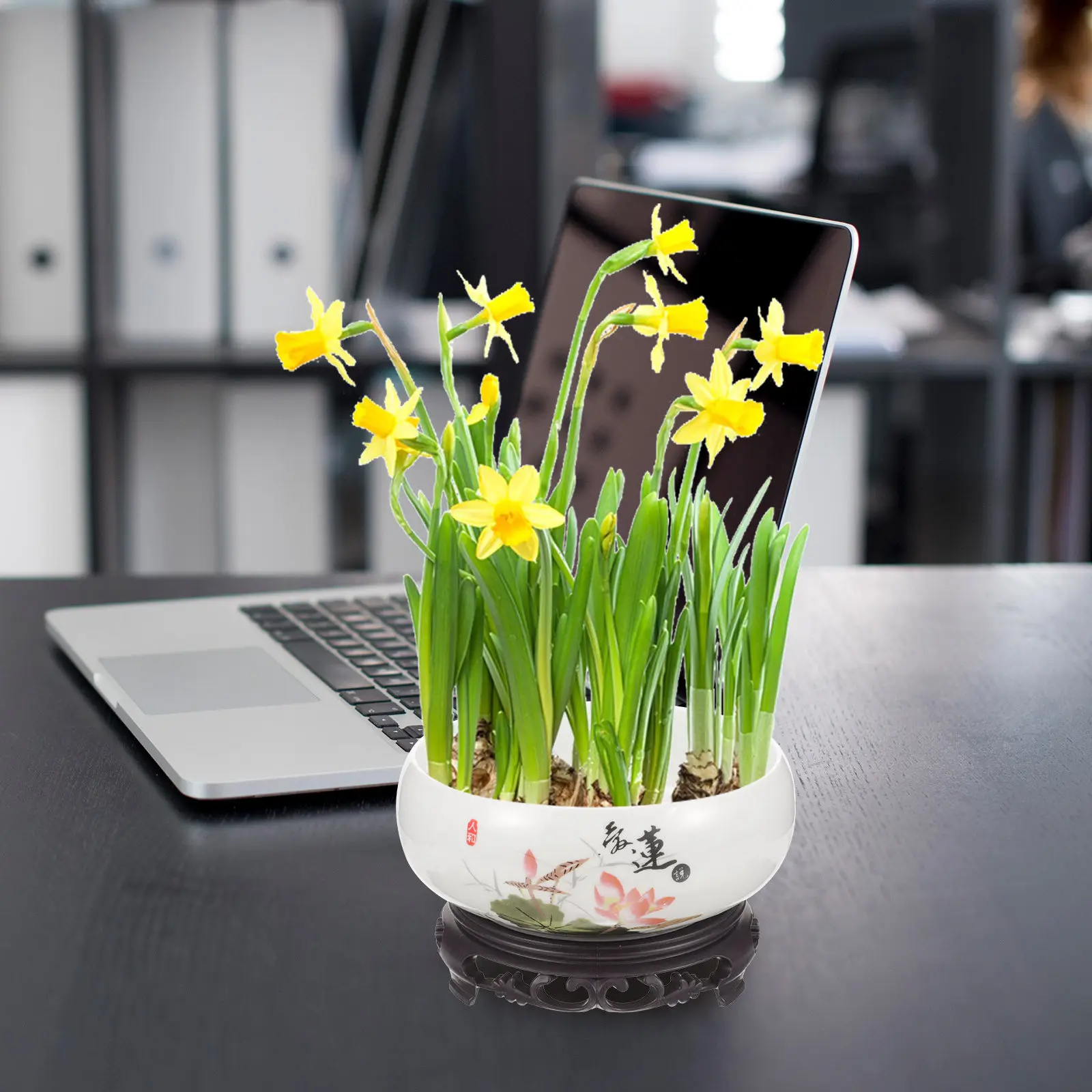 

Набор из 1 элегантного керамического горшка для бонсай без дренажных отверстий, гидропонный цветочный горшок, декоративный круглый кашпо для дома, сада, офиса