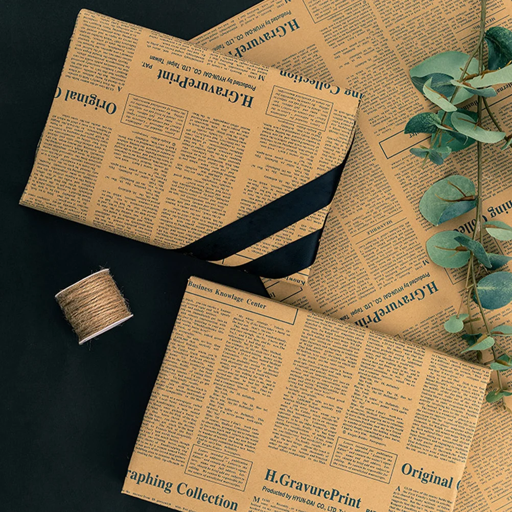 

20 Sheets Vintage Newspaper Wrapping Paper Floral Bouquet Craft Gift Wrap Kraft Paper Sheets for DIY Flower Arrangement and Gift