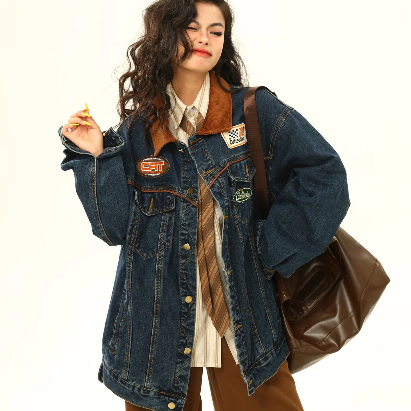 Unisex Retro Denim Jacket 2025 Spring Autumn New Biker Trendy Lapel Design Couple Loose Outerwear