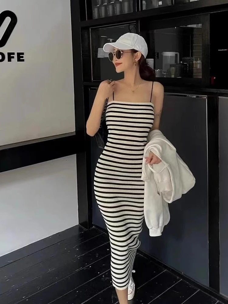 

Beach Vacation Striped Knitted Wrap Dress Women Summer New Sweet Stylish Slim Sexy Tea Break Bodycon Dress Commute Style One ...