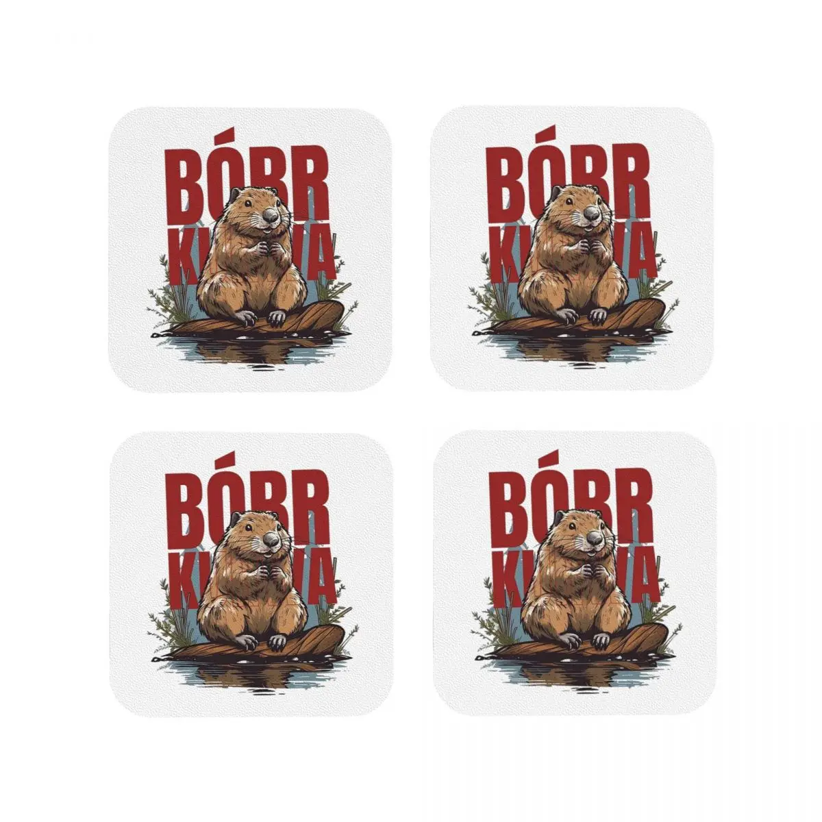 Bbr Ku&a - Bober, Bbr, Beaver Coasters Kitchen Placemats Waterproof Insulation Cup Coffee Mats For Decor Tableware Pads Set of 4