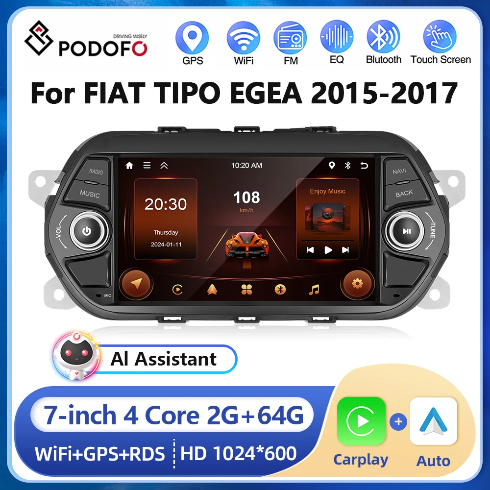 

Podofo 7” Android Car Stereo Radio For FIAT TIPO EGEA 2015-2017 2+64G Carplay Android auto WIFI GPS Navigation Multimedia Player