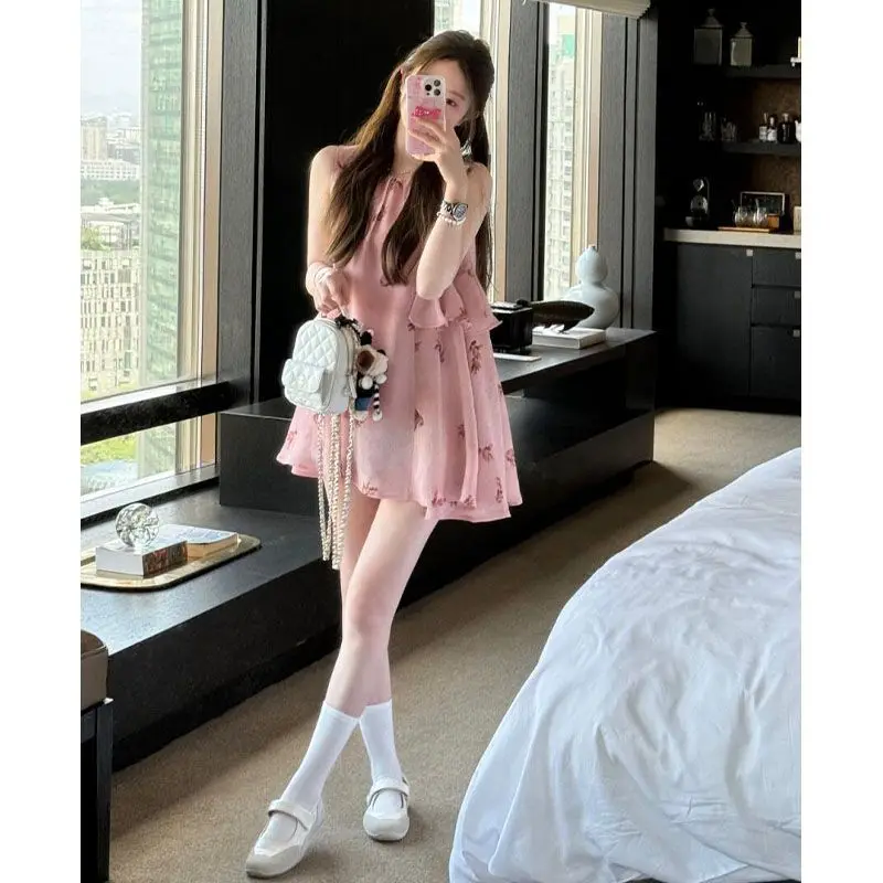 Vestido sin tirantes con estampado floral dulce y picante Vestido de verano femenino y elegante