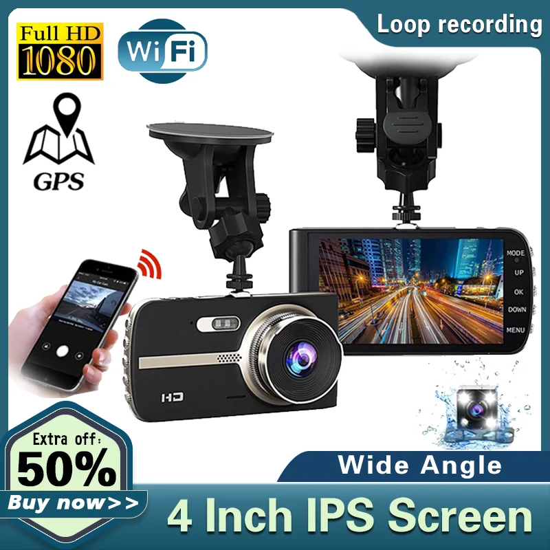 Car DVR Wifi Video Recorder Dashcam Dual Lens 4 Inch 170 °  FHD 1080P G-Sensor Real Time Surveillance Auto Registrator Camera