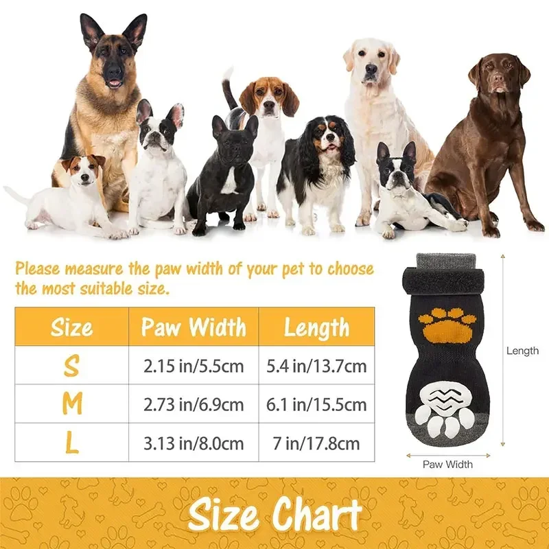 4pcs  Anti-Slip Dog Socks Adjustable Pet Non-Slip Paw Protection with Paw Pattern for Puppy Dog Indoor  Control Wear on Floor