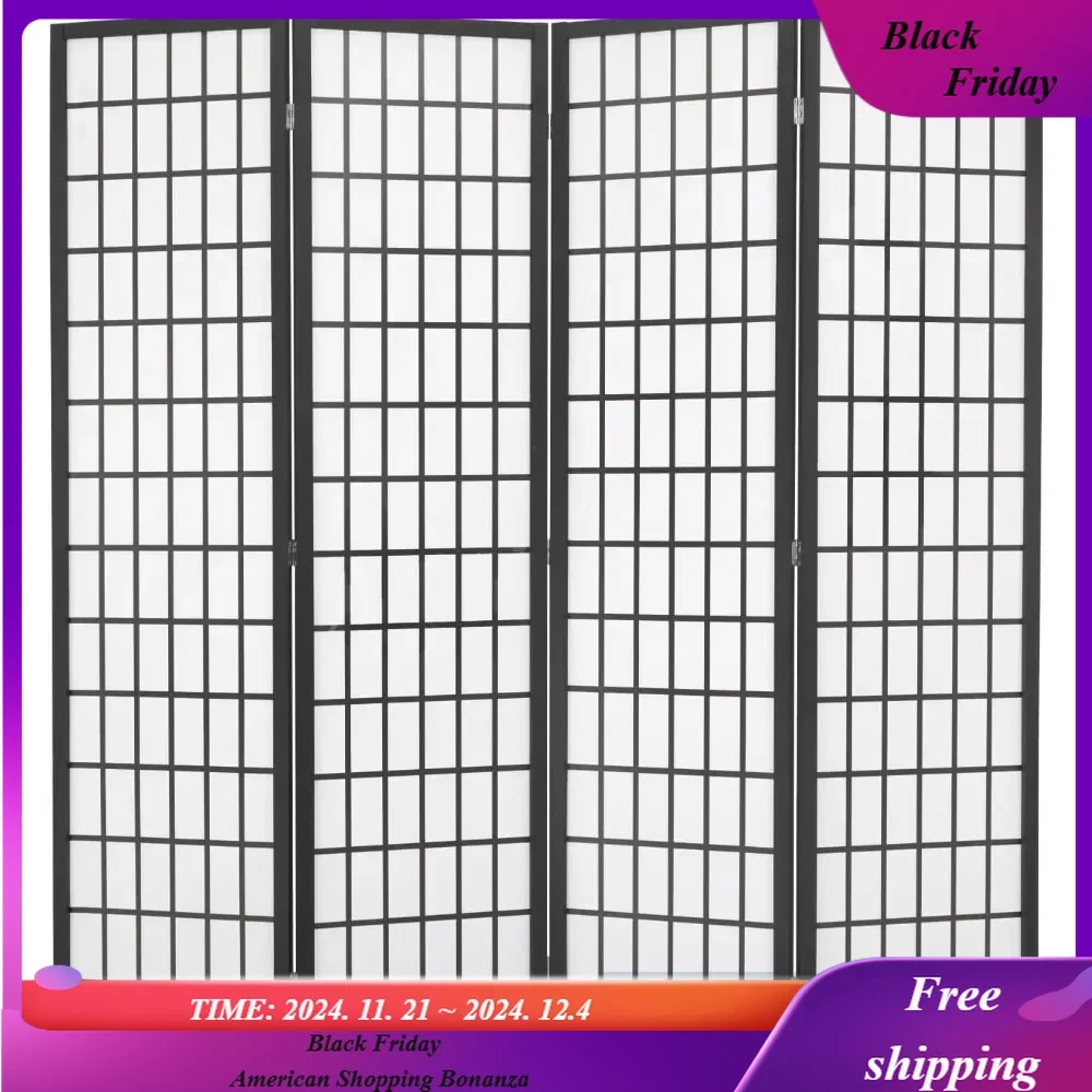 

Room Divider 4 Panel Oriental Shoji Screen 6Ft Folding Privacy Wall Divider Portable Freestanding Partition Wood Divider,White