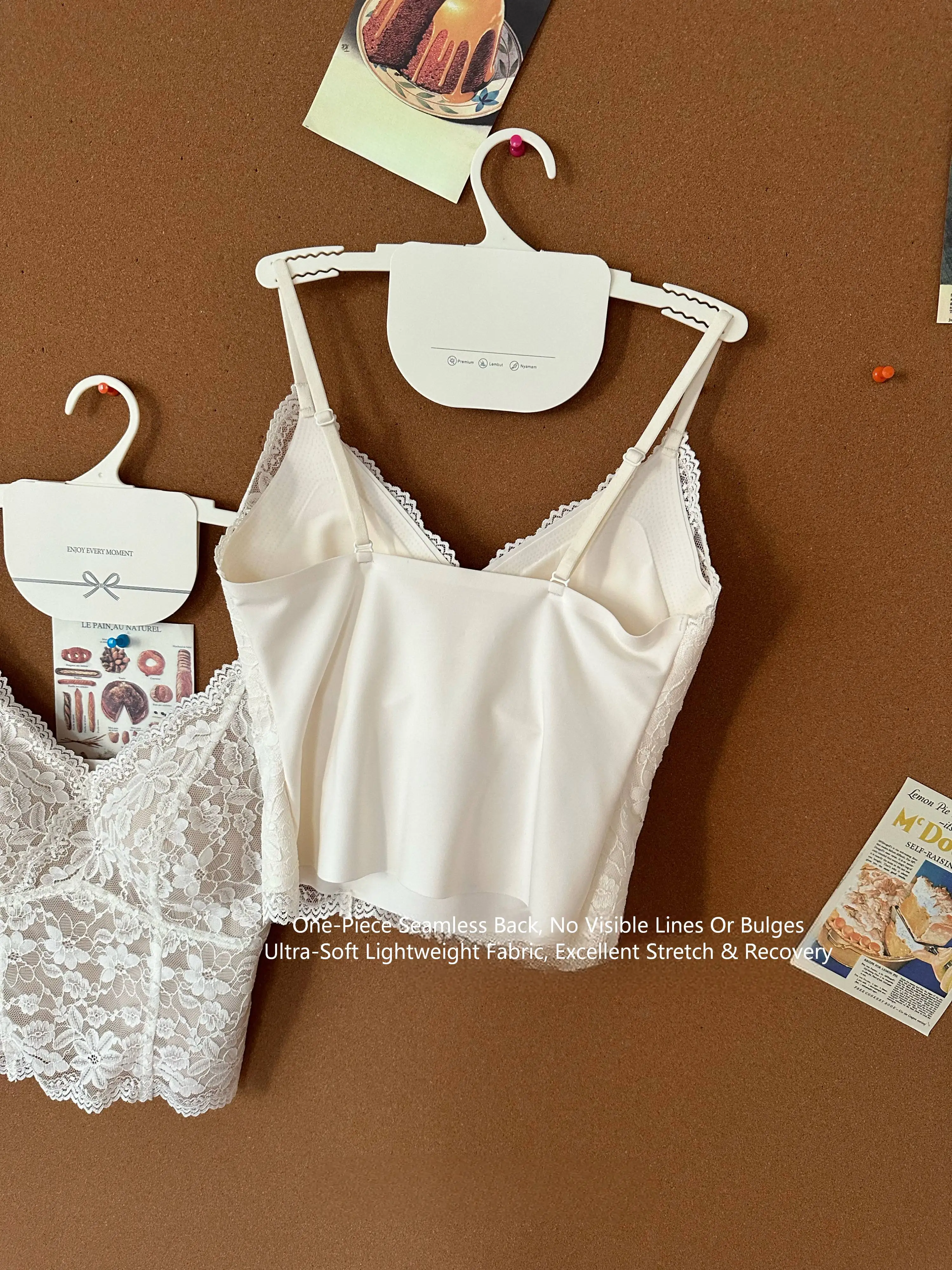 Nahtloses, mit Spitze gepolstertes Cami-Top, kabellose Spaghettiträger, ärmellos, zum Schichten, für den täglichen Gebrauch als Loungewear – Detail 3