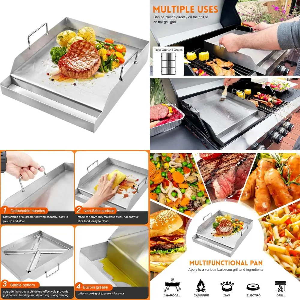 

Universal Stainless Steel Flat Top Griddle, 16 x 12.5 for Gas Grills, Nonstick Cooking Surface for Gas Stoves, Camping, and Outd