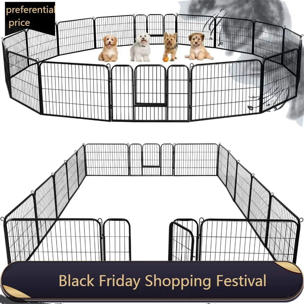 Outdoor Dog Playpen - 16 Panel Fence for Large, Medium and Small Dogs - Heavy Duty Exercise Pen for Puppies and Small