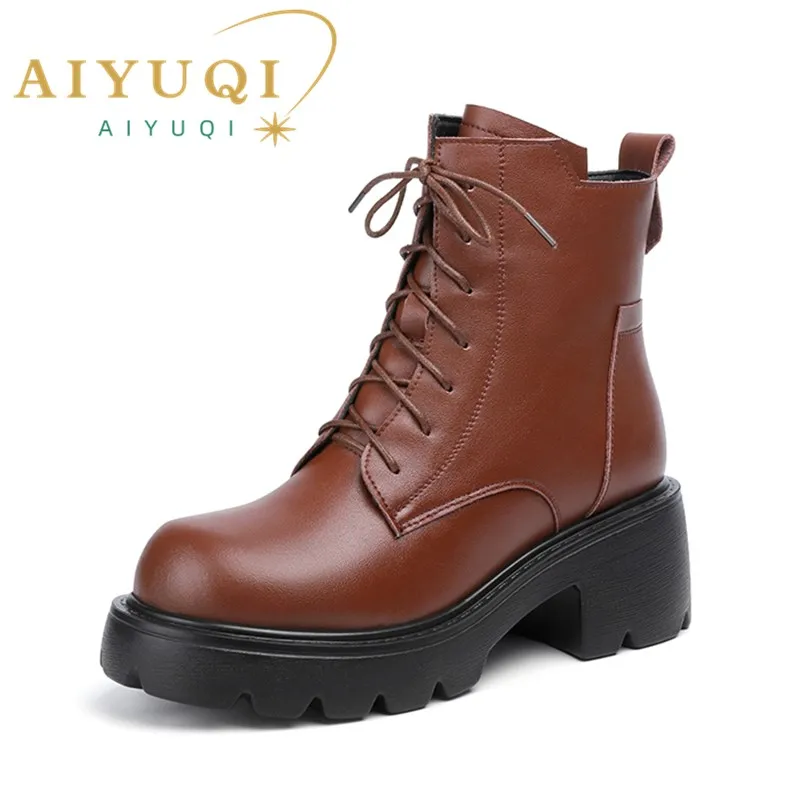 

AIYUQI Women Winter Boots High-heel 2025 New Genuine Leather Short Boots Women British Style Wool Warm Women Ankle Boots