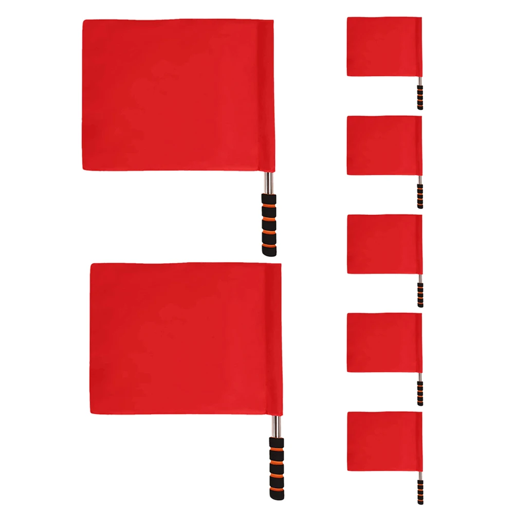 

7pcs Sports Signal Flag Red Referee Flags For Soccer Football Volleyball Match Handheld With Steel Handle