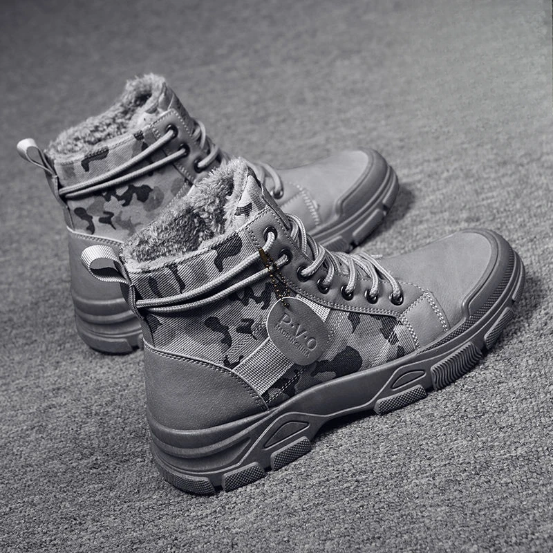 

Men's 2025 Winter Hot Sale Thickened Fleece Lined Snow Boots High Top Camouflage Workwear Lace Up Warm Anti Slip Versatile