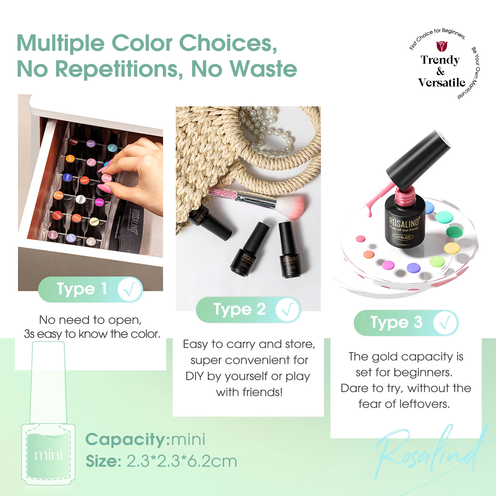 مجموعة طلاء أظافر روزاليند 20 كولوس جل أظافر شبه دائم مع قاعدة مات مع تأثير علوي معطف جل ورنيش لتقوم بها بنفسك/صالون #6