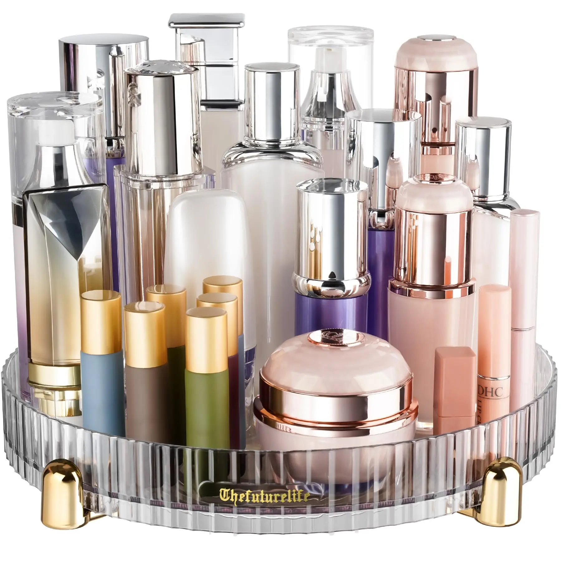 Makeup Perfume Organizer, 360° Rotating Vanity Storage Box Tray Spinning Cosmetics Organizer for Dresser Bathroom Countertop