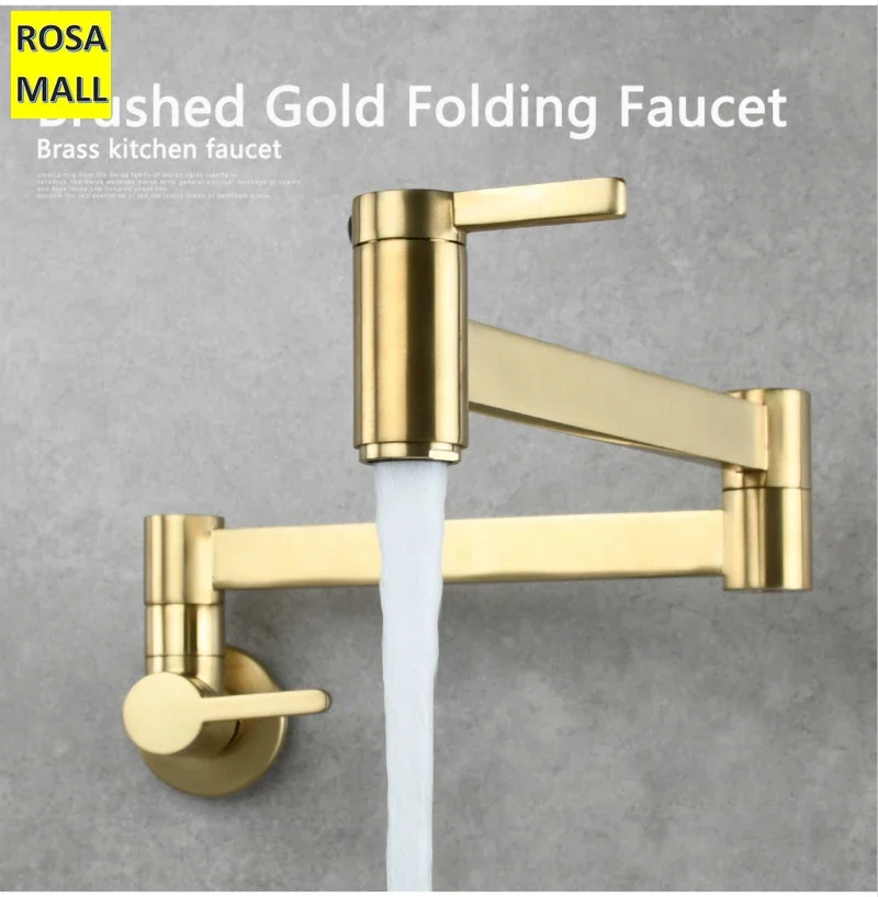 Rosa Mall Wall Mounted Single Cold Water Folding Kitchen Sink Faucet with Double Handle Switch Torneiras De Cozinha