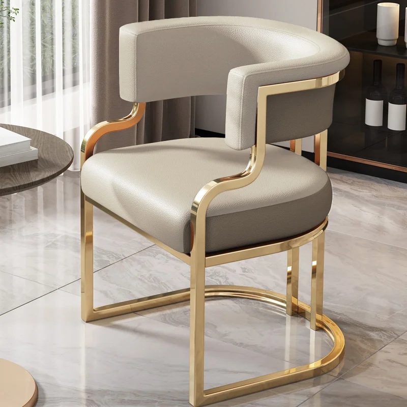 Modern light luxury dining chair restaurant high-end hotel leather sofa chair living room nail salon metal chair