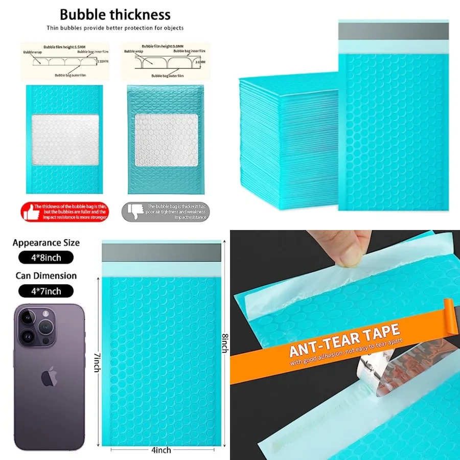 

Bubble Mailers, 4x7 Inch Padded Bubble Mailers Pack of 50 Bubble Envelopes Opaque Self Seal Adhesive Waterproof Bags for Shippi