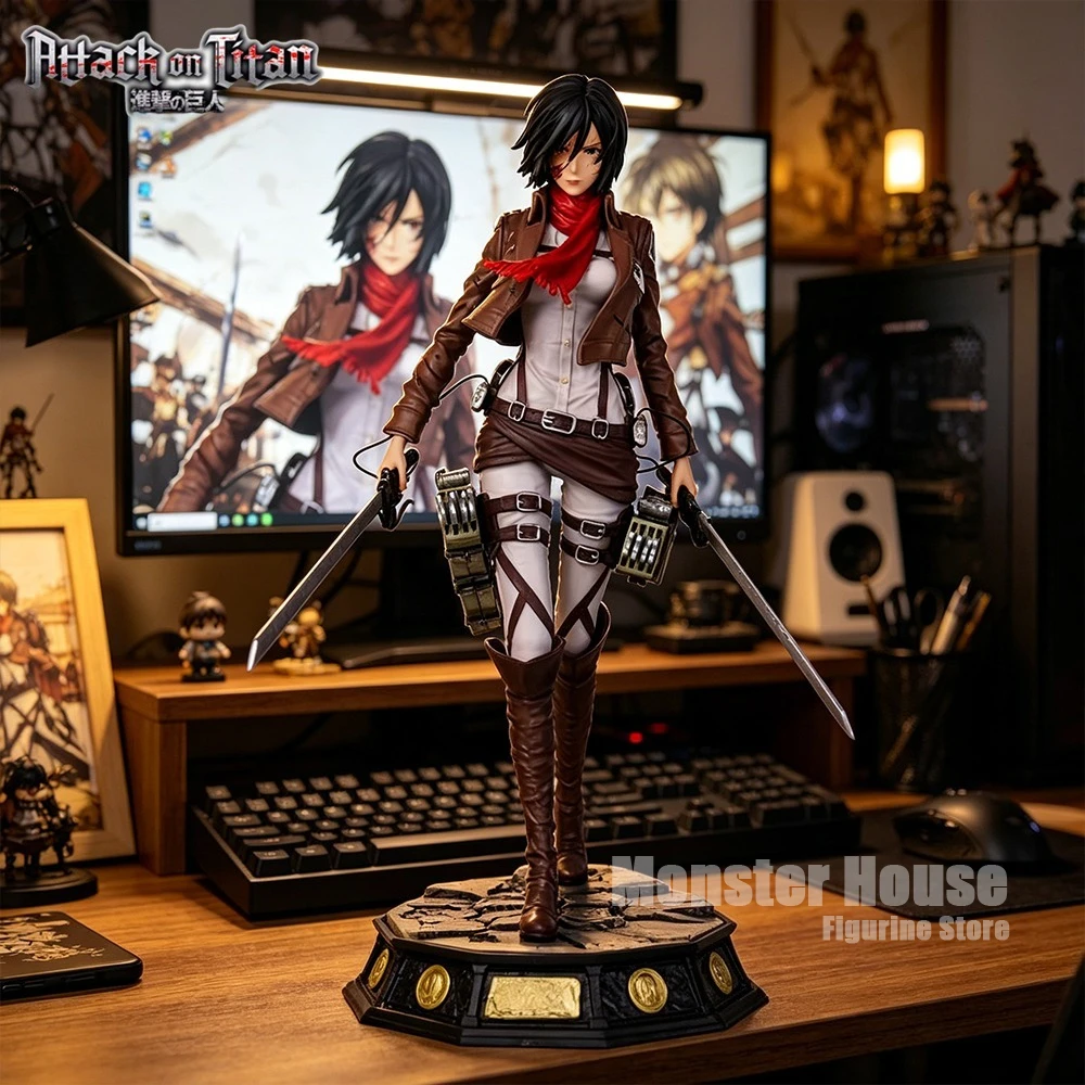 Figura de Anime de Ataque a los Titanes de 11.81in/30cm, Figura de Acción de Mikasa Ackerman, Estatua de PVC, Adorno de Escritorio, Modelo Coleccionable, Juguetes, Regalos