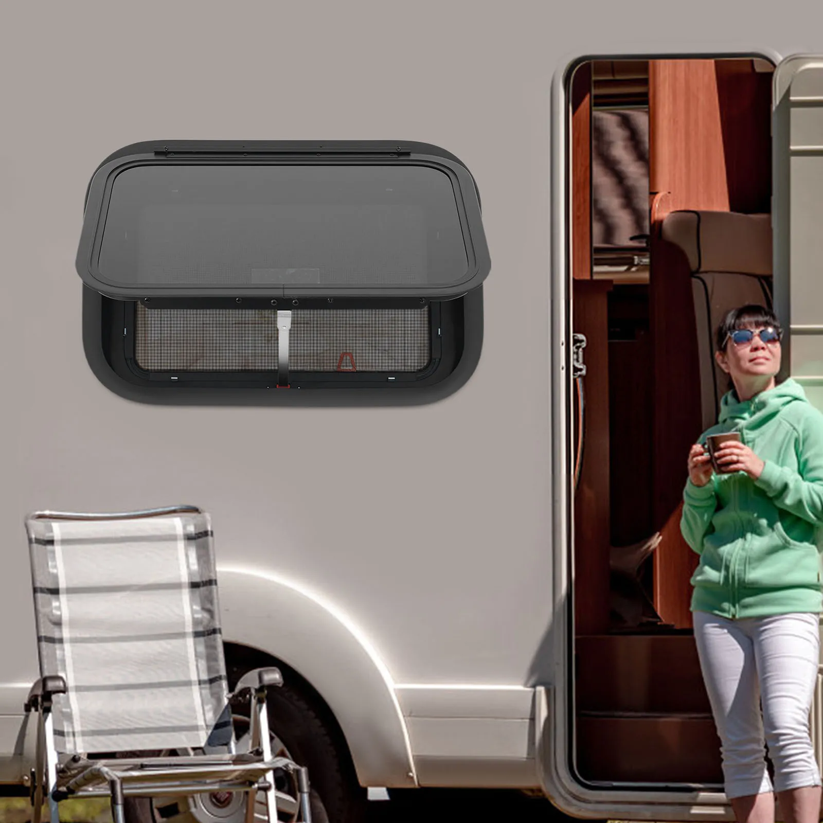 نافذة خروج الطوارئ RV مقاس 22 × 15 بوصة - 30-40 ° زاوية مفتوحة، شاشة وحلقة تقليم، للمركبات الترفيهية/التخييم/المقطورة للهروب في حالات الطوارئ والتهوية #3
