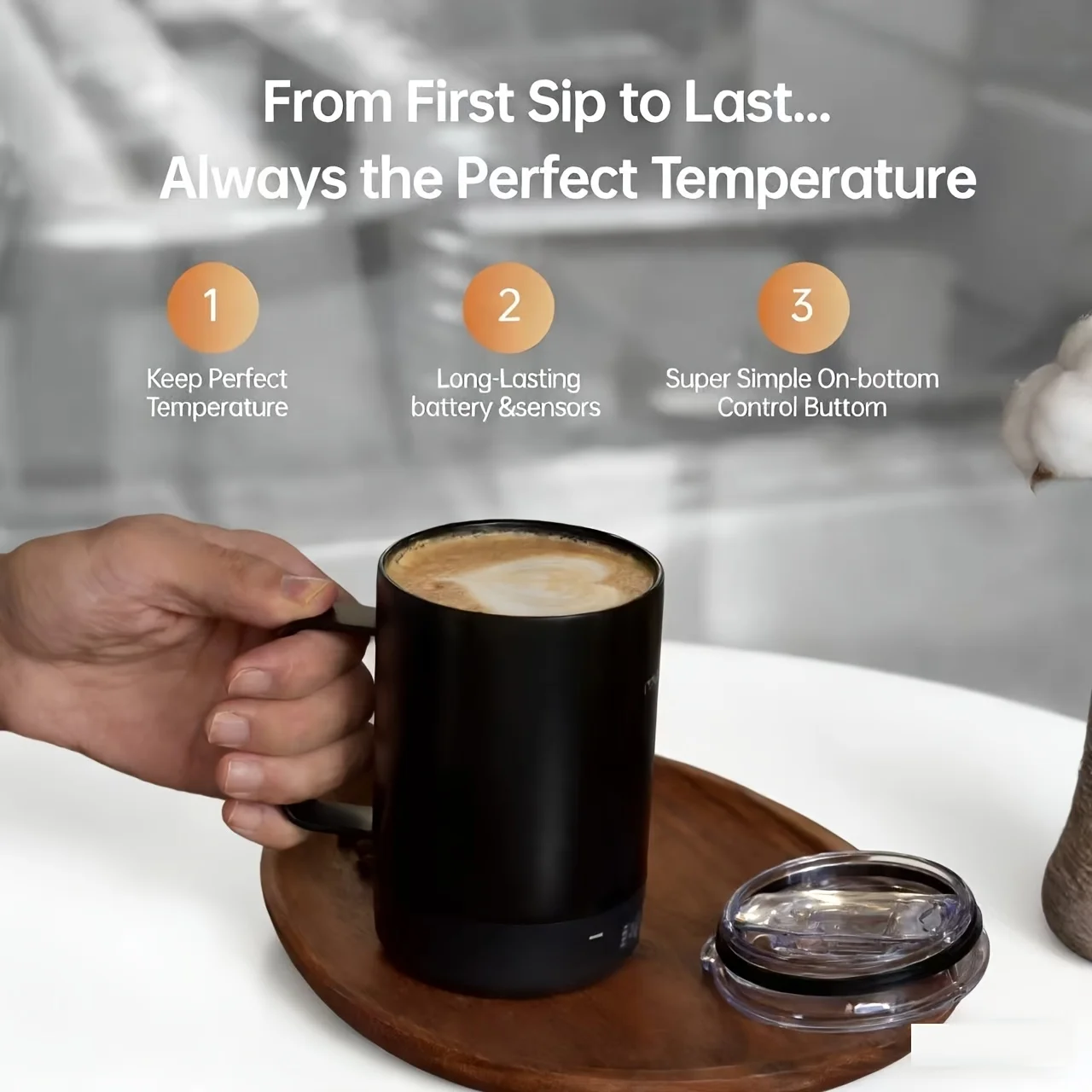 Self-heating Coffee Mug | 304 Stainless Steel, USB Charging, Insulated, Keeps Beverages Warm, Rechargeable with Lithium Battery