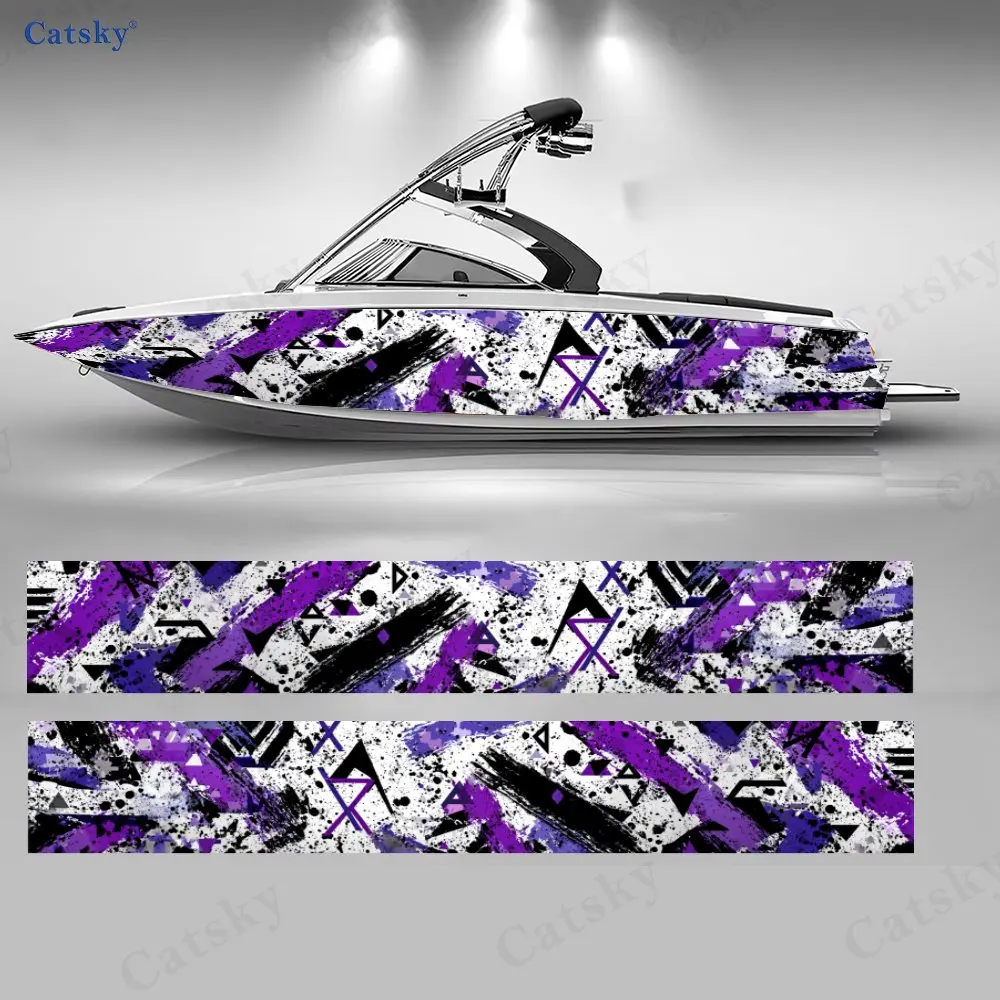 

Purple Ink Triangle Fragments Boat Stickers, PVC Waterproof Vinyl Wrap Decals for Fishing Boats, Durable and Stylish Design