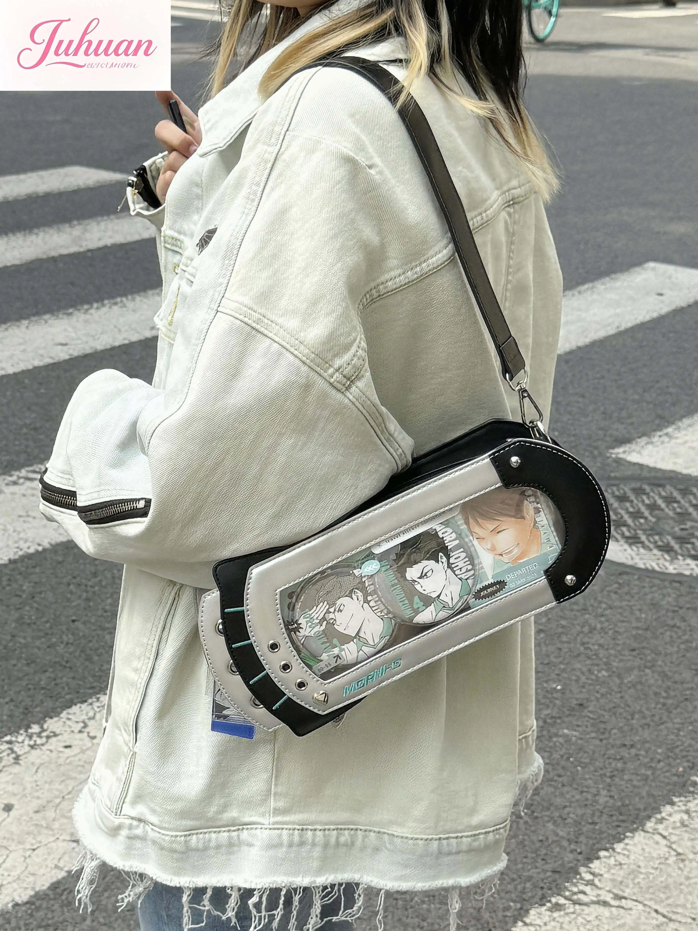 Original Cute Snack Amount Laser Heart Ship Pain One-shoulder Crossbody Bag Punk Motorcycle Double-sided Lta Bag Handbag Women