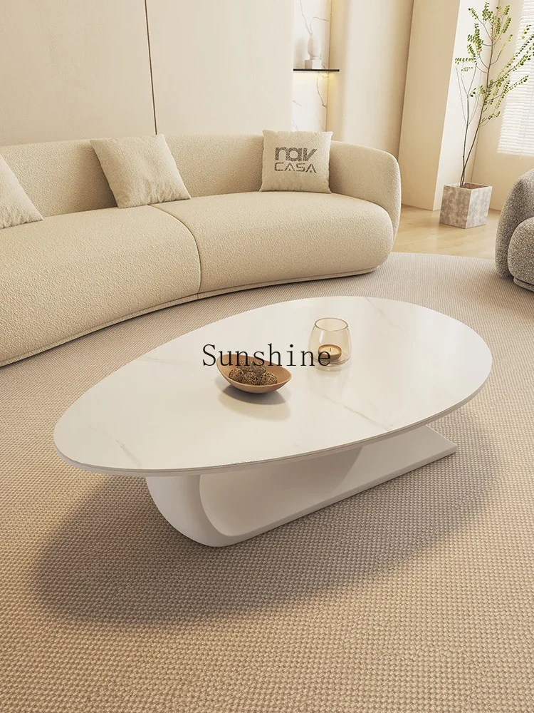 Italian rock slab coffee table oval modern simple household light luxury small apartment  FT