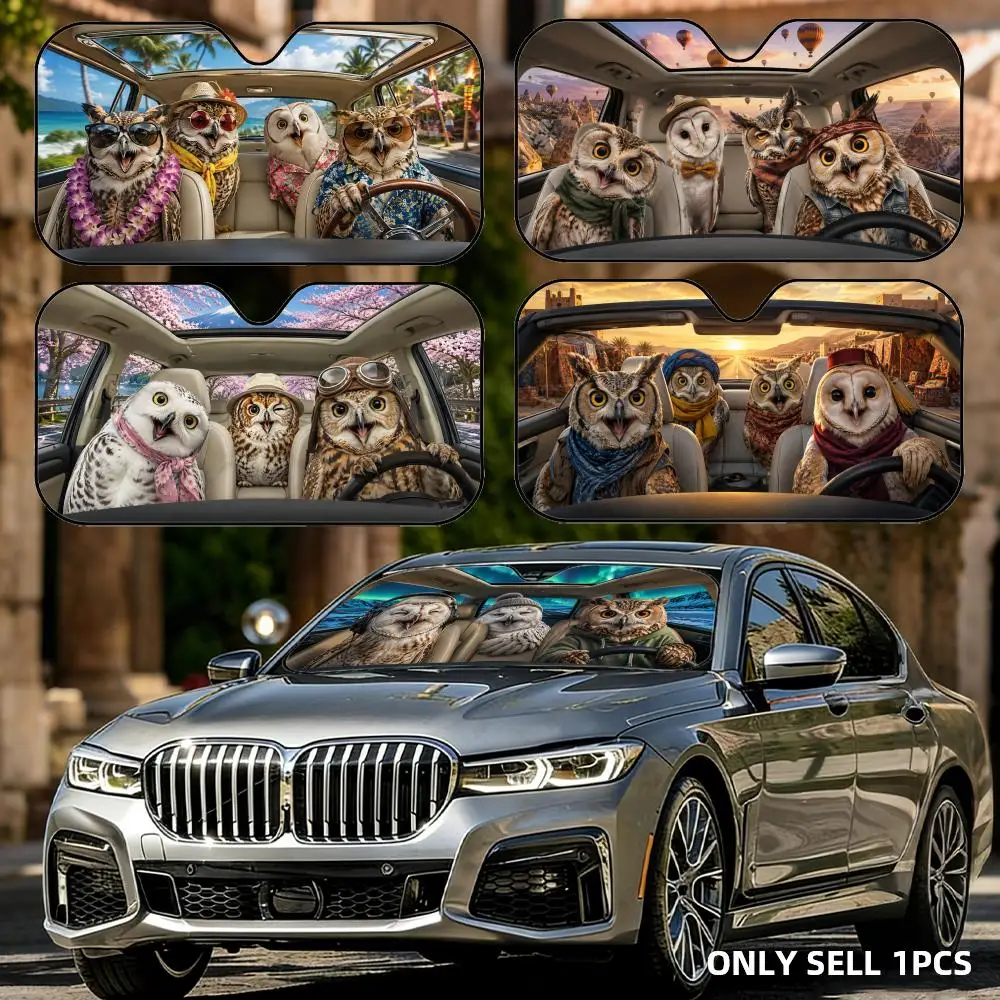 

Funny Owl Driving Sun Visor Car Windshield Sun Shade Front Window Sunshade UV Block Heat Insulation Cover Parasol