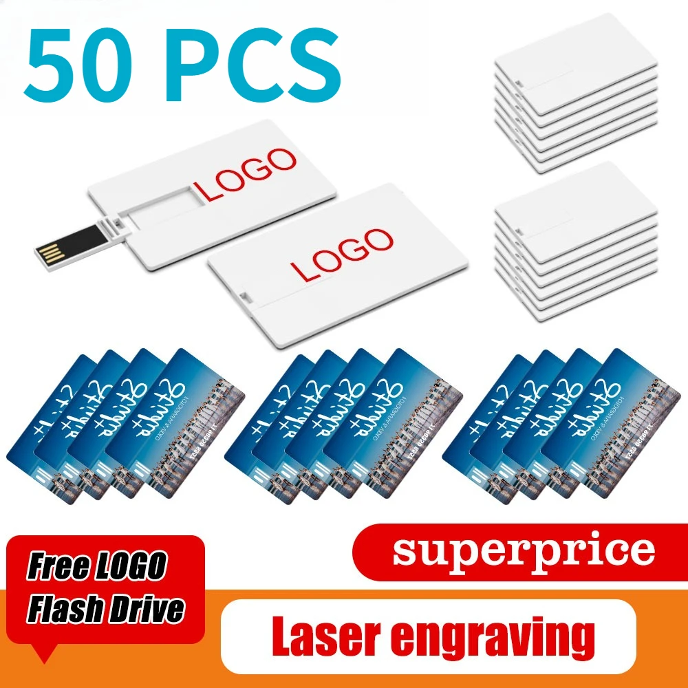 

50PCS Credit Card Memory Storage 4GB 8GB 16GB 32GB USB Flash Drive 64GB 128GB Pen Drive Usb 2.0 Free Customized Logo for Gift