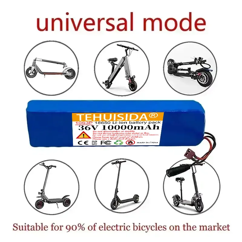 36V 10000mAh 18650 Rechargeable Lithium Battery Pack 10S3P 1000W with BMS for Bicycle Scooter Battery Can Be Customized