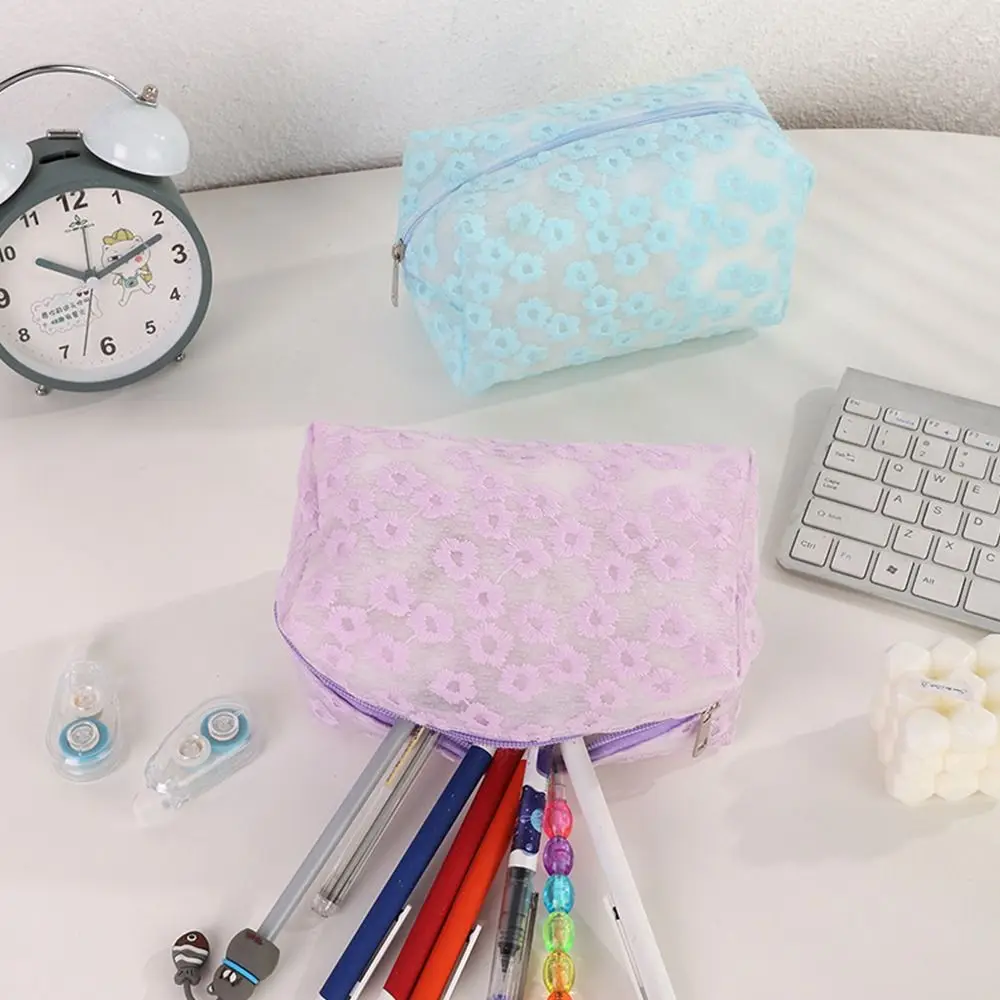 Large Capacity EVA Pen Bag Flower Pattern Waterproof Makeup Bag Lightweight Solid Color Toiletry Bag Home