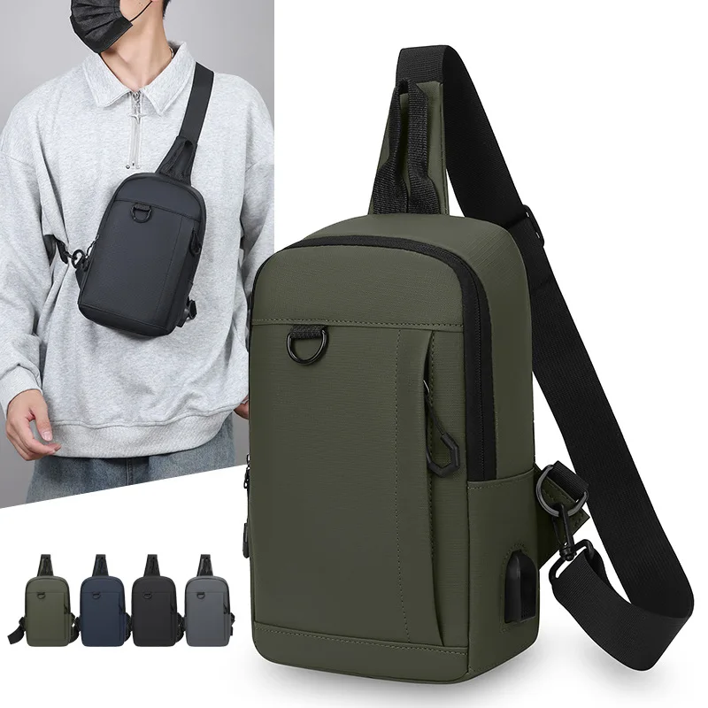 حقيبة صدر للأعمال للرجال مع منفذ شحن USB، سعة كبيرة، حقيبة حبال مضادة للسرقة، خفيفة الوزن، حقيبة كروس للسفر