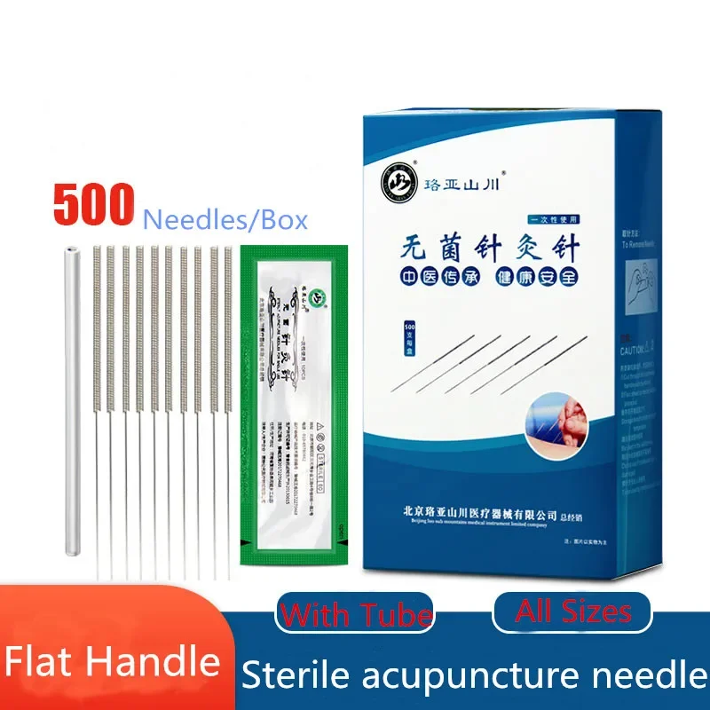 Acupuncture médicale traditionnelle chinoise, 500 pièces, poignée plate, grossière, avec tube, poulet sterys illac, plusieurs tailles