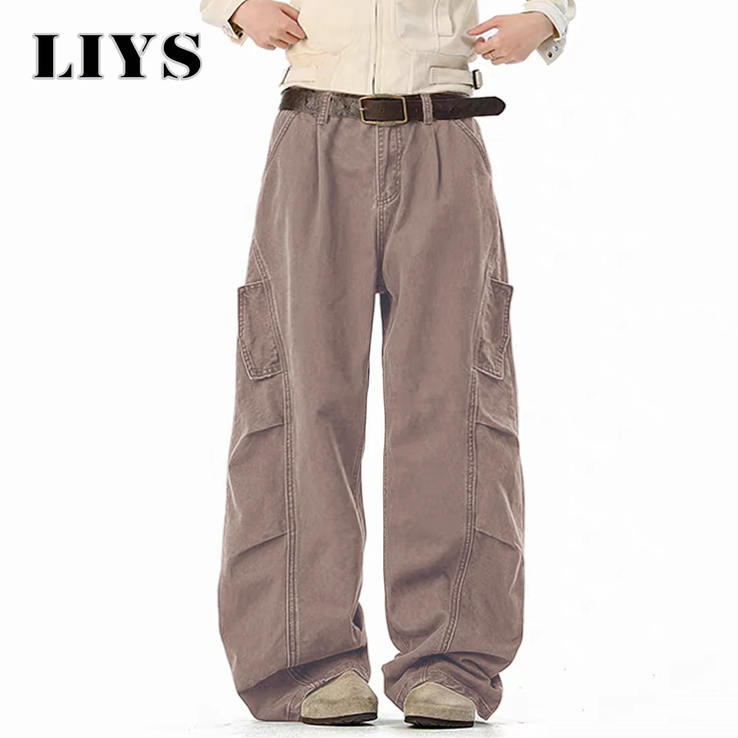 

Джинсы LIYS весна-лето, ретро, коричневые, свободные, широкие, повседневные, 100% хлопок, с деконструированным дизайном, унисекс