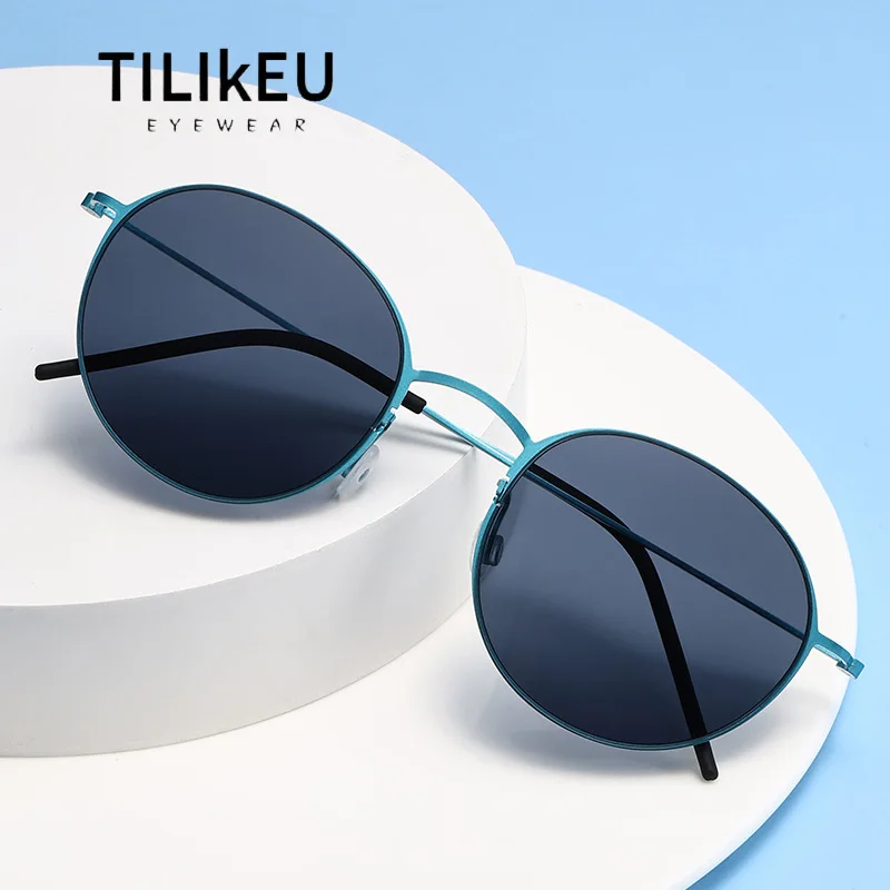 

New Ultra-Light Pure Titanium Sunglasses for Men Women 2026 Denmark Screwless Round Trendy Driving Anti-Glare Sunglasses UV400