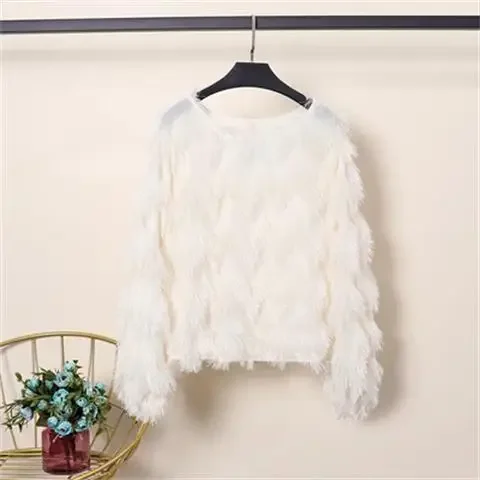 Blouse Women Autumn Wave Shape Furry Tassel Long Sleeve Pullover Top Women Blusas Ropa De Mujer