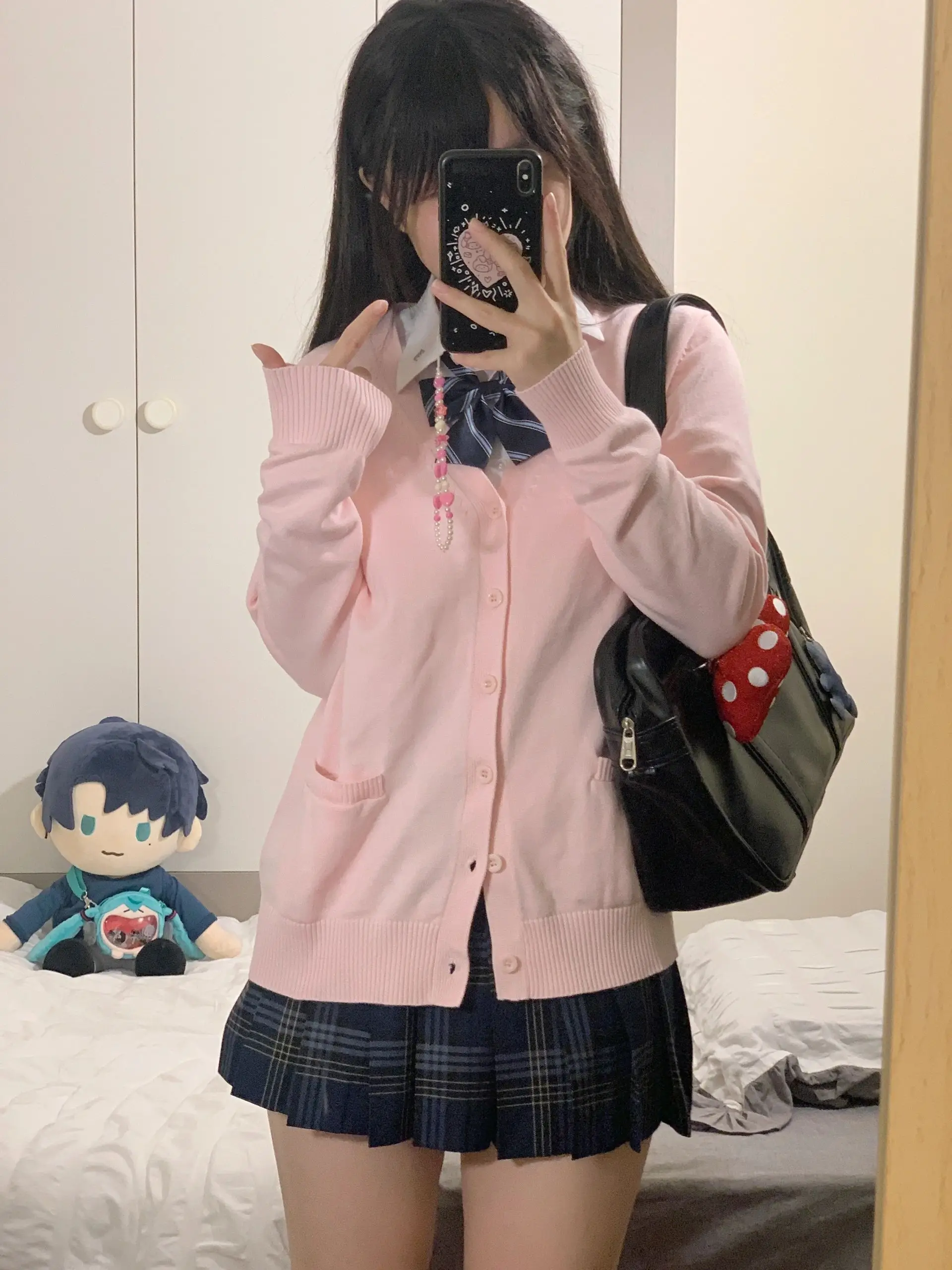 Pink Blue Black Cute Jk Sweater Knitted Cardigan Female Original Japanese Jacket Uniform School Supply Feeling Lazy Style