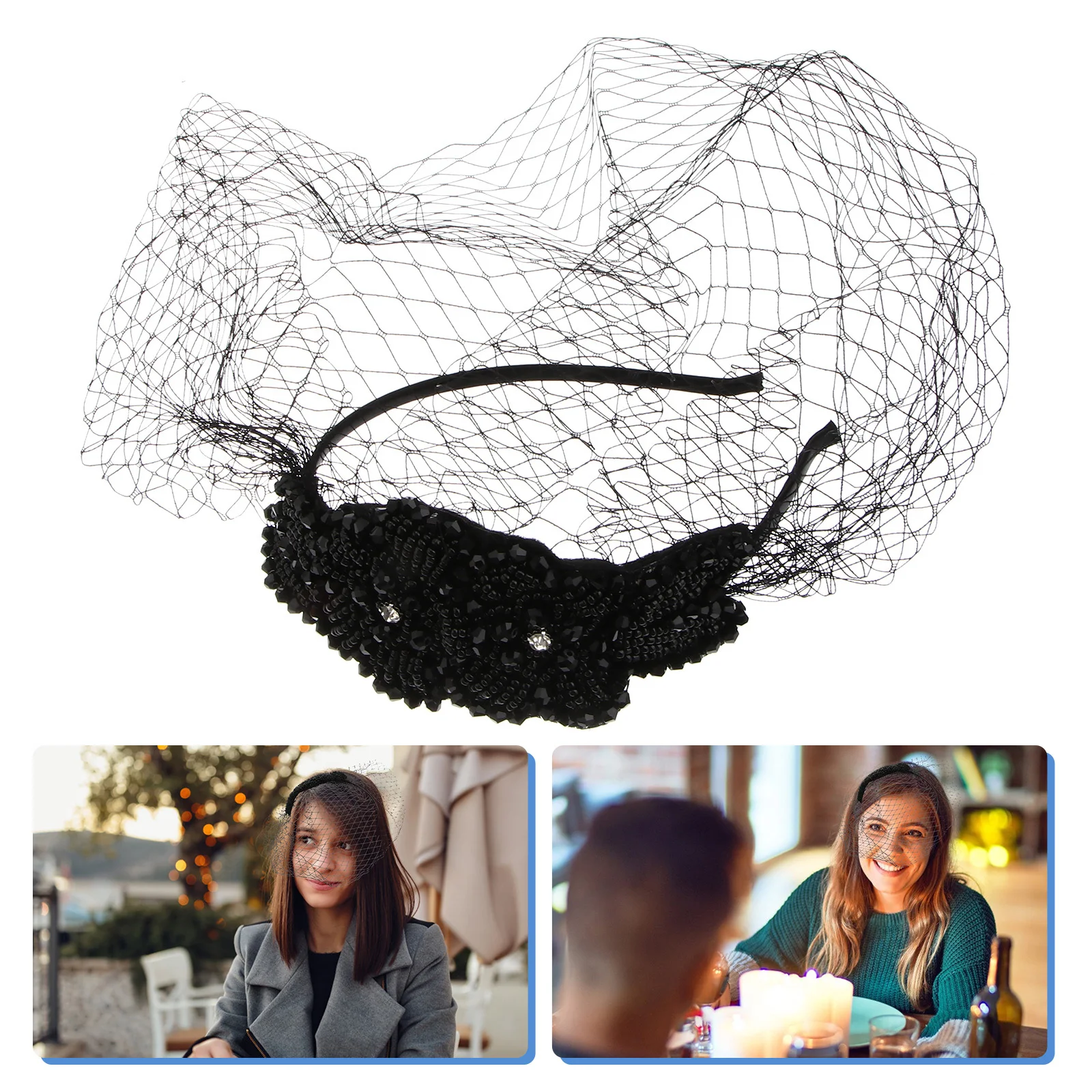 

Diamond Mesh Headdress Black Vintage Veil Headwear for Lady Woman Female Festival Party Hair Accessory Elegant Mesh Headdress