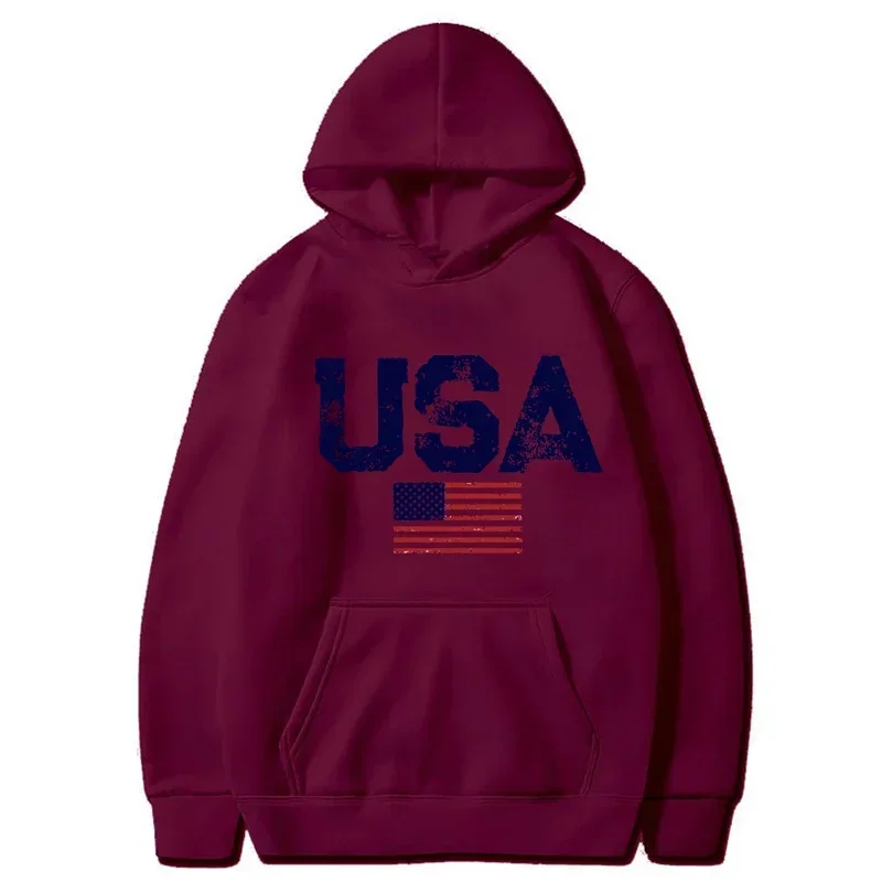 Litery USA Flaga amerykańska Gwiazdy i paski Odzież męska Luźna bluza z kapturem Crewneck Jesienne bluzy z kapturem Casualowa bluza z kieszeniami