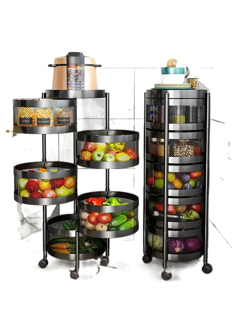 

Leisure Style Kitchen Vegetable Rack Floor Multi-Layer Rotating Round 360 Degrees Multi-Functional Vegetable Basket