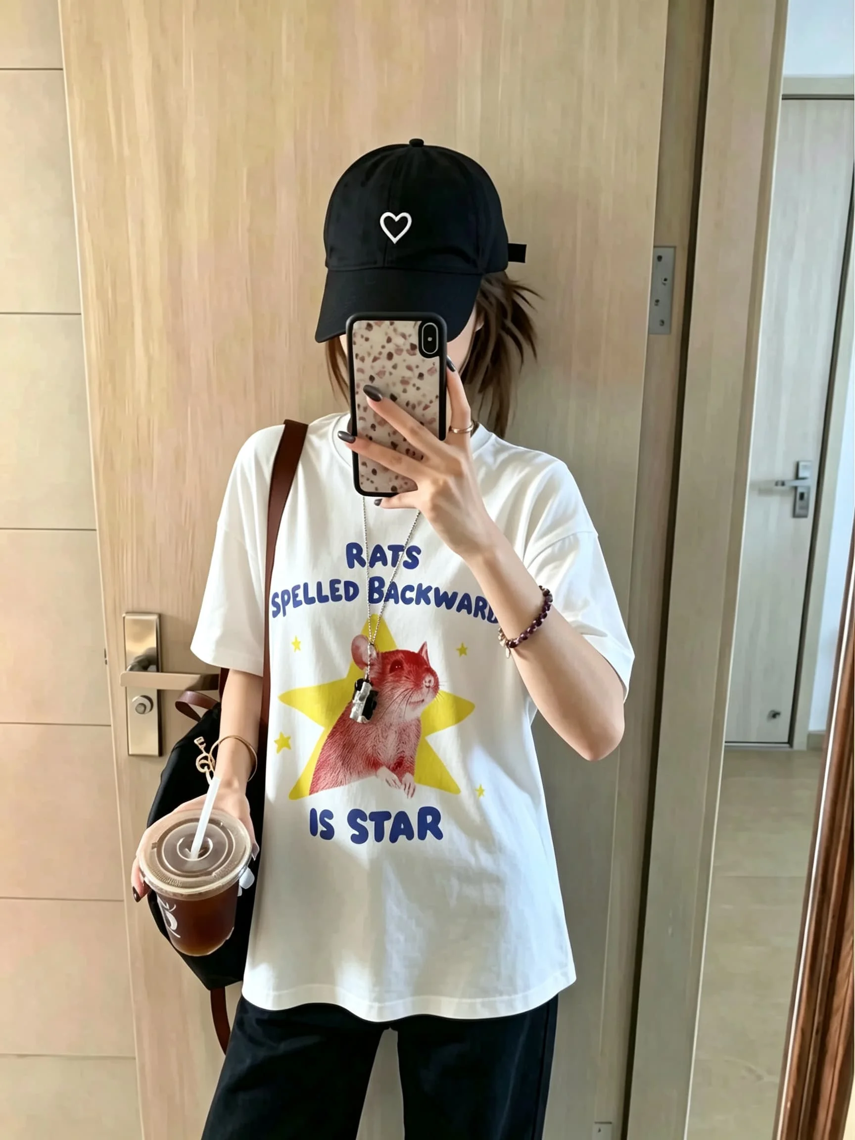 Funny Rat Star Graphic T Shirt Men Women Cute Rats Spelled Backwards Pun Print White Oversized Unisex Summer Casual Short Sleeve